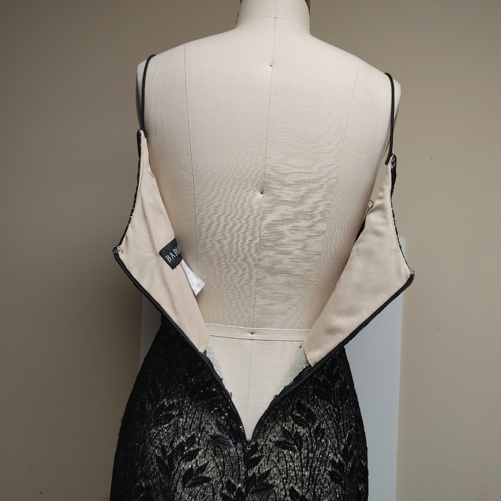 Bari Jay Black Lace with Gold Lame Underlay Evening Dress & Bolero sz 4/6 - Picture 9 of 15